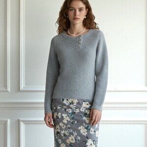 Vintage Armand Ventilo Lambswool Sweater Sz M Gray Fluffy Rhinestones Coquette